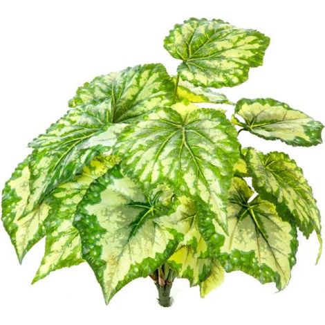 Bégonia artificiel en piquet 23 feuilles, H 34 cm Vert Jaune (1/3)