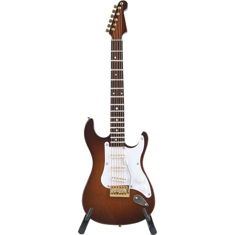 Mini Guitare Electrique - Modele Decoratif En Tilleul - 18 Cm Avec Support - Blanc Ou Café (1/5)