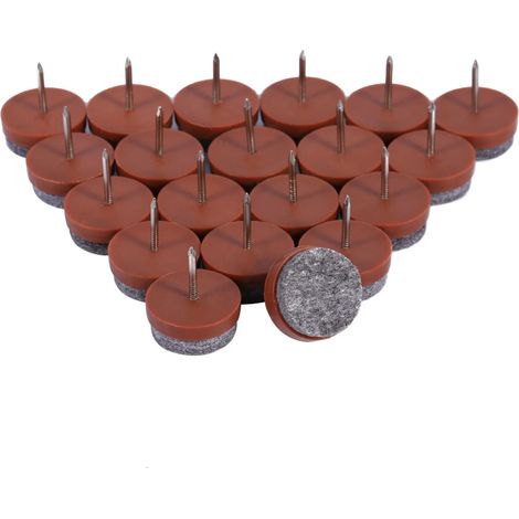 Lot de 20 patins en feutre antidérapants pour pieds de meubles (tables, chaises, sols), marron, 24 mm, à monter soi-même. (1/5)