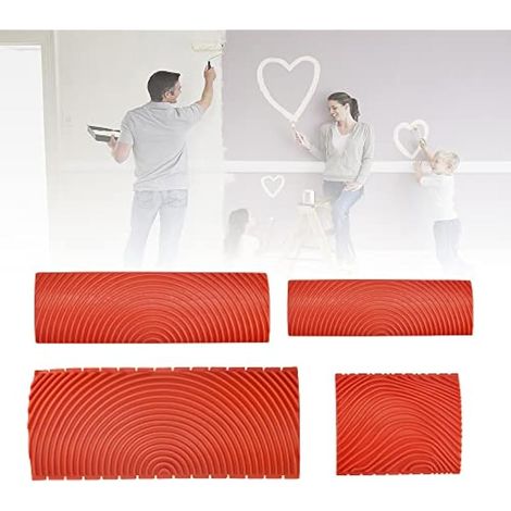 QINERSAW 4 PCS Outil de Grain de Bois en Caoutchouc Rouleau Peinture Imitation Bois Grain de Bois pour Peinture Murale Rouleau Peinture Effet Bois pour Mur, Meuble, Porte, Cadre de Fenêtre, Rouge (1/5)