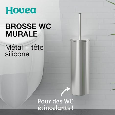 Kit Brosse WC Suspendu - Brosse Silicone & Boitier Métal - INOX 304 Anti-Rouille - sans Perçage - Fixation Murale avec Sticker ou Vis - Balai Brosse Toilettes Décoration - WC3611