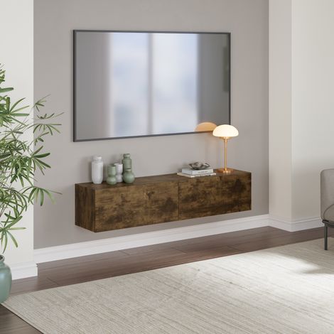Hängeboard Evaton 140x33x30 cm mit 2 Ablageflächen Walnuss-Optik en.casa (1/5)