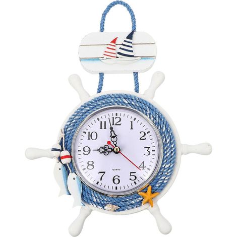 Horloge murale en bois de style méditerranéen (sans pile)-30x22cm (1/3)