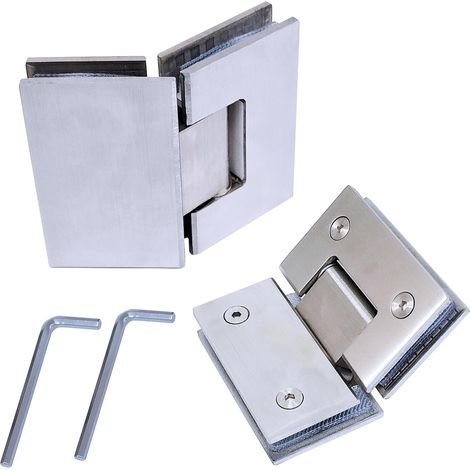 Lot de 2 charnières de porte de douche en acier inoxydable 304 – 135° sans cadre – Pour verre trempé 8-12 mm – Résistantes à la rouille et corrosion (1/5)