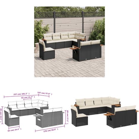 Salon de jardin 8 pcs avec coussins noir résine tressée - Ensemble Salon De Jardin - Meuble Extérieur - Canapé Jardin - Résine Tressée - Rotin Synthétique - Home & Living (1/3)