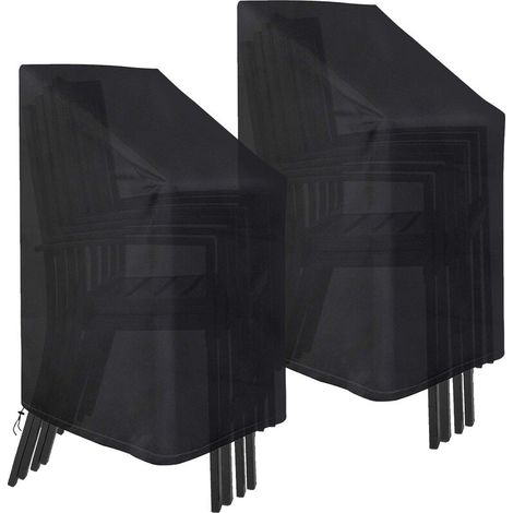 Lot de 2 housses de chaises de jardin empilables imperméables, coupe-vent et résistantes en tissu Oxford 210D 75 x 75 x 120 cm (noir) (1/5)