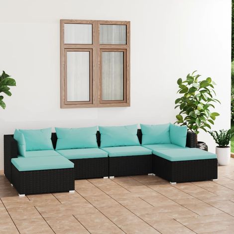 6-tlg. Garten-Lounge-Set mit Kissen Poly Rattan Schwarz (1/5)