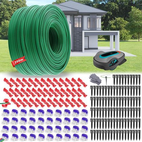 Robot Lawnmower Peripheral Cable 200 m, Robot Lawnmower Wire, Universal Cable Lawnmower, 100 Pegs, 40 Cable Connectors, 40 Connection Terminals, Lawn Mower Wire Peripheral, Accessories for Lawnmowers (1/5)