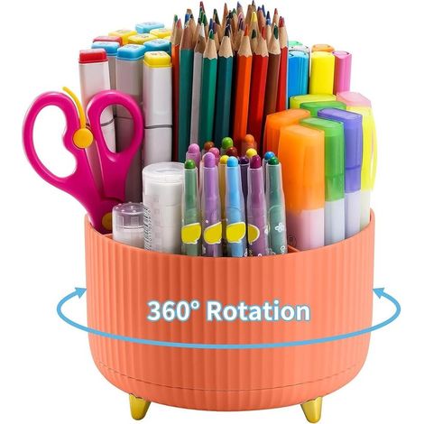 Schreibtisch-Organizer, 360° drehbarer Stifthalter, Büroaccessoires mit 5 Fächern, Aufbewahrung für Stifte und Bürobedarf (orange) (1/5)