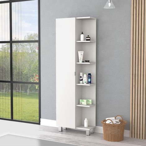 Mobile da bagno angolare Urano con 5 mensole, altezza 62,2 cm, larghezza 20,15 cm, profondità 8,58 cm, colore bianco (1/4)