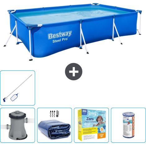 Piscine Bestway Rectangulaire Steel Pro - 300 x 201 x 66 cm - Bleue - Comprend des Accessoires CB20 (1/5)