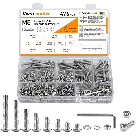 Lot de vis M5 à tête bombée et écrous avec écrous, assortiment de vis de machine, vis filetées et écrous avec rondelles (1/5)