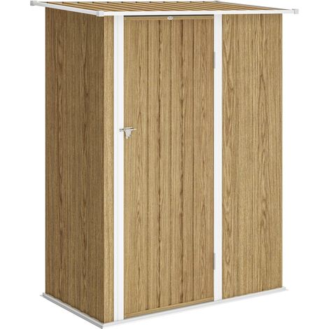 Capanno Porta Attrezzi 142x86x189 cm con Tetto Inclinato e Porta Bloccabile in Metallo color Legno (1/5)