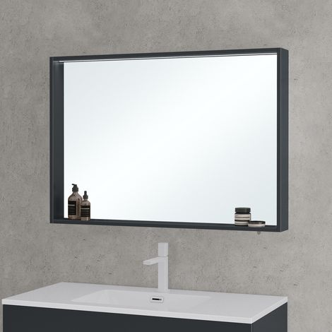 Mai & Mai Miroir de Salle de Bain avec Étagère Armoire Murale avec Éclairage Miroir Suspendue 120x12x70 cm Gris Noir Mat SpiegelSR-01 (1/5)
