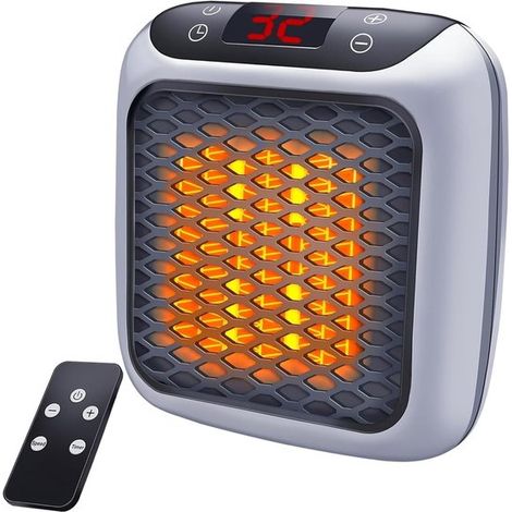 Mini radiateur soufflant céramique 800 W, chauffage électrique avec télécommande, radiateur compact à brancher pour chambre, bureau et salon, gris (1/5)