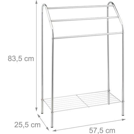 Porte-serviettes 3 bras avec étagère pour salle de bain 80 x 30 x 20 cm en acier argenté (1/3)