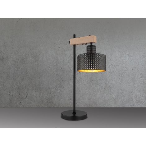Große LED Tischleuchte Metall mit Stanzmuster Schwarz Gold, Höhe 55cm (1/5)