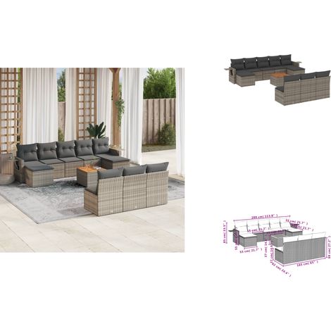 11-tlg. Garten-Sofagarnitur mit Kissen Grau Poly Rattan - Gartenmöbel Set - PE-Rattan Möbel - Outdoor Lounge - Esszimmergarnitur - Balkonmöbel (1/3)