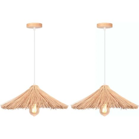 2pcs Suspension Luminaire Industriel,Lustre Abat-jour en Barres de Bambou Design Chapeau Style Rural Pastoral pour Salon (1/5)