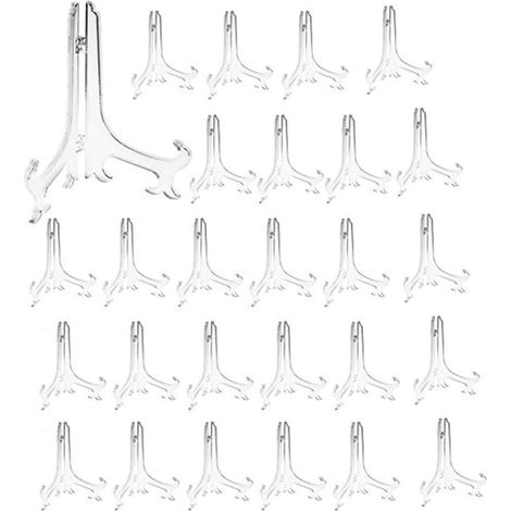 Supports d'assiettes en plastique - Lot de 24 chevalets pour décoratives, cadres photo et assiettes - Hauteur 12 cm (5 pouces) - Transparent (1/5)