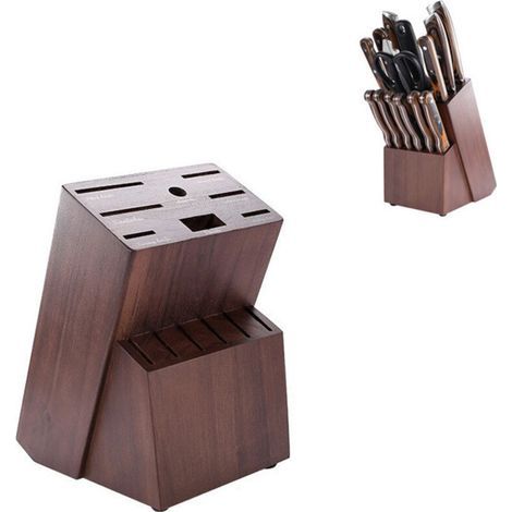 Porte-couteaux en bois massif, support de rangement pour couteaux de cuisine, 14 emplacements pour couteaux, format vertical, gain de place dans les placards, espace disponible pour ciseaux et fusils (1/4)