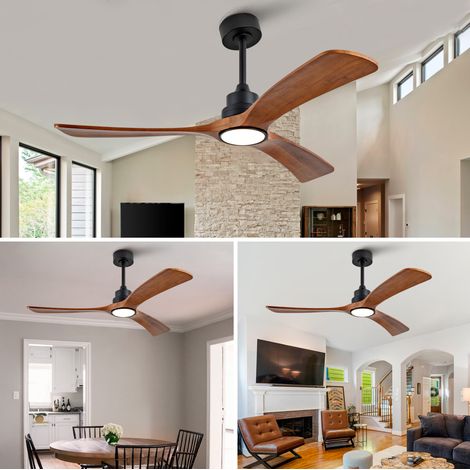 52-Zoll-Deckenventilator mit LED, 6 Stufen, reversibler DC-Motor, Schwarz/Nussbaum OKMYHOME (1/5)