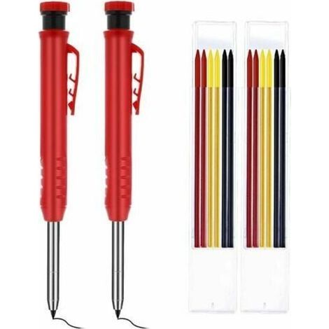 Porte-mines automatiques pour menuisiers – Lot de 2, mines noires/jaunes/rouges, longueurs 120/280/28 mm (1/4)