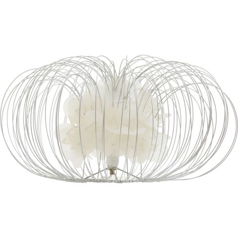 Premier Housewares Silver Wire White Table / Desk / Reading Lamp With Durable Metal Wire/ Chic Cream Discs/ Led Desk Lamps For Study / Bedroom / Hallways 47 x 24 x 47 (1/3)