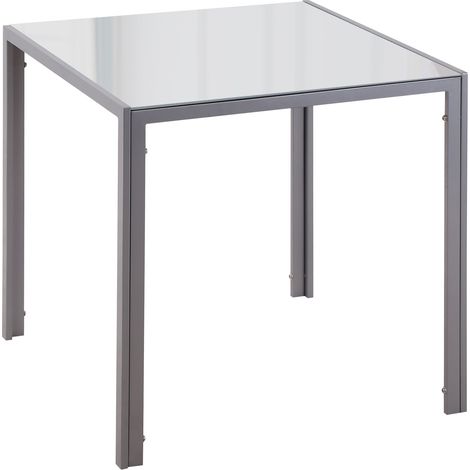 Tavolo Quadrato 75x75x75 cm in Metallo e Vetro Temperato Grigio (1/5)