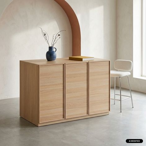 sweeek - Îlot central de cuisine décor bois 3 portes naturel - Kuba (1/5)