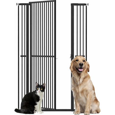 PawHut barrera de seguridad para perros extra alta extensible 77-104 cm para puertas y escaleras, con montaje a presión, 2 extensiones, puerta de paso (1/5)