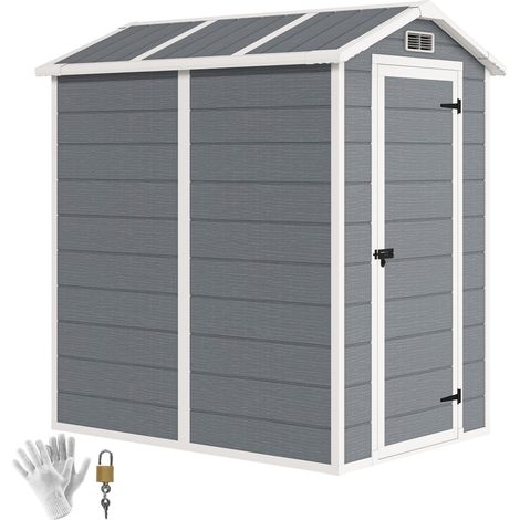 Abri de jardin en plastique avec sol, fenêtre, portes verrouillables, 131 x 186 x 198 cm, gris (1/5)