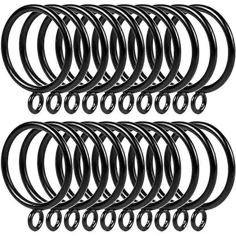 Set mit 24 robusten und praktischen Gardinenringen inklusive Clips und Haken zum Aufhängen von Gardinen (schwarz, 38 mm). – 3,80 x 3,80 x 1,20 cm – Schwarz (1/2)