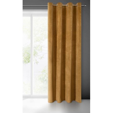 Eurofirany Villa Oscurante, Occhielli-1 pz, Tenda Extra Lunga, Elegante, Tinta Unita, Soggiorno, Camera da Letto, Densità 290 g/m², Poliestere, Giallo Miele, 140x250 cm (1/5)