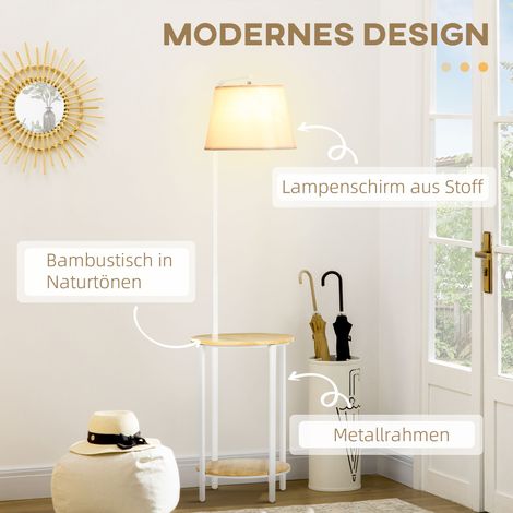 Lampadaire avec 2 étagères, luminaire sur pied, interrupteur au pied, 40 W, E27, naturel et blanc (1/5)
