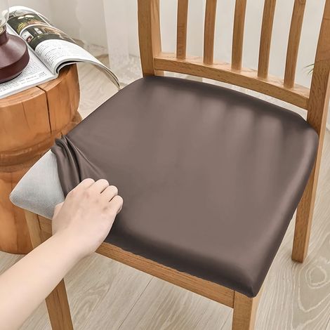 Wasserdichte Stuhlhussen aus PU-Leder, 4er-Set elastischer Bezüge, Küchenstuhlschoner (Kaffeefarbe), geeignet für Stühle von 36 bis 48 cm.