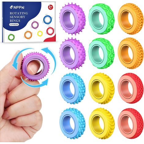 12 bagues anti-stress en silicone alimentaire, silencieuses, pour adultes et enfants. Idéales pour l'école et le bureau. (1/5)