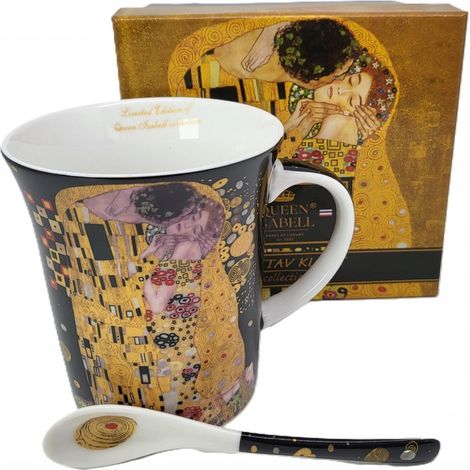 Taza grande de porcelana de 400 ml en caja de regalo, colección Klimt Kiss. (1/5)