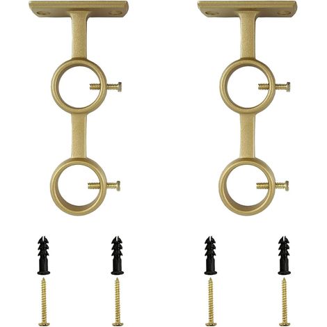 Lot de 2 supports pour tringle pour salon double, espace pour coucher pour tringle de 2,5 cm, doré (1/5)