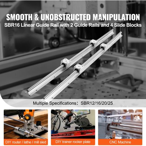 Kit rail de guidage linéaire SBR16 1000mm, 2 rails 1000 mm et 4 chariots SBR16UU, ensemble glissière à billes pour CNC et projets DIY (1/5)