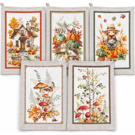 Strofinacci Cucina Cotone Set 5 Pezzi 50x70 cm Autunno 2026 con Asola Stampa Digitale (1/5)