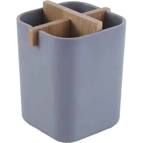 Porte-brosses à dents de salle de bain en fibre de bambou au design minimaliste, avec 4 compartiments (1/5)