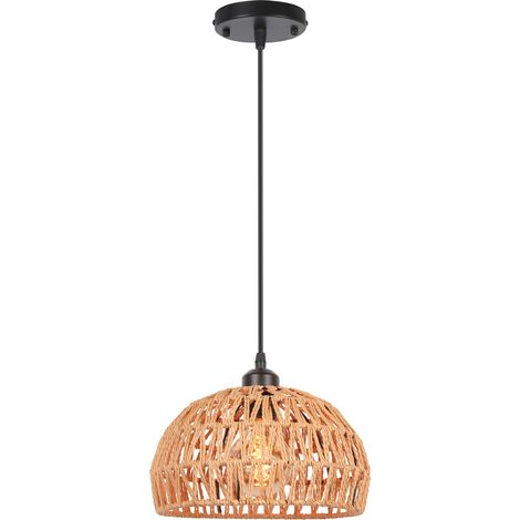 Lámpara De Techo Retro E27 Lampara Techo Cuerda De Cáñamo Trenzada, Pantalla Redonda De Metal Ø25CM, Lámpara De Interior (Negro)