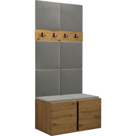 Conjunto para recibidor Pinis IV, Polo 894, 186x84x46cm, Aglomerado laminado, Tapiz, Colocada, Montada en la pared (1/5)
