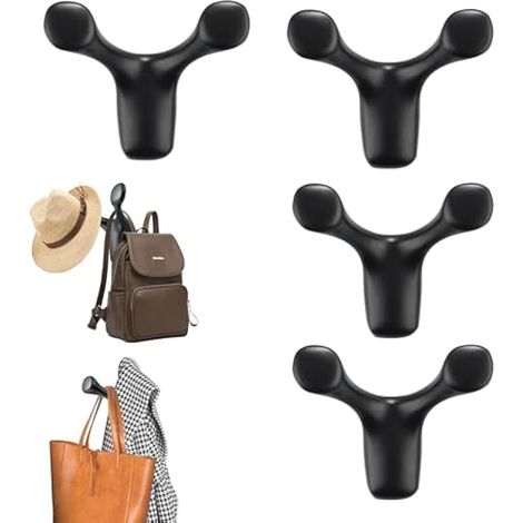 4 Pièces Crochets Anti-Double Polyvalents Renforcés, Support Murale 60 mm x 78 mm pour Manteaux, Chapeaux, Sacs, Serviettes, Gain de Place, Installation Facile (1/5)