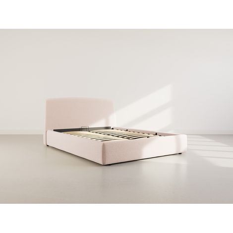 Juliette - lit coffre queen size - 160x200 cm - en tissu bouclette - beige (1/5)