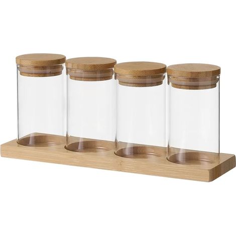 Set aus 4 Küchenbehältern auf Bambusfuß