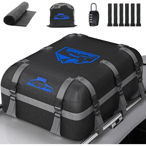 Coffre de Toit Voiture 20CFT/566L, Coffre de Toit Voiture étanche 1000D Oxford, Coffre de Toit Avec Tapis Antidérapant et 10 Sangles D'arrimage, Coffre de Toit Plegable con/sin Bacas (1/5)