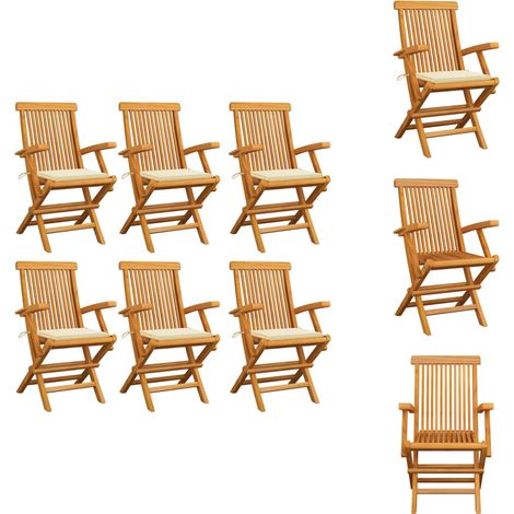 Chaises de jardin avec coussins crème lot de 6 Bois teck massif - Chaise De Jardin - Fauteuil De Jardin - Mobilier De Jardin - Table Basse - Set De Salon De Jardin (1/5)