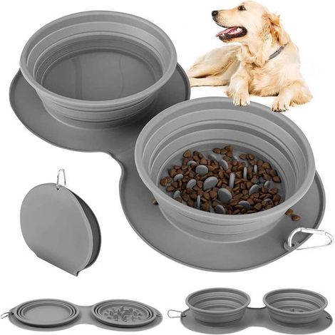 Ciotola pieghevole per cani, grigia, ciotola da viaggio pieghevole per cani, in silicone, ciotola portatile per animali domestici (1/5)